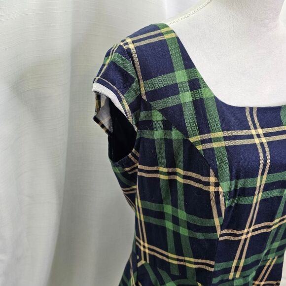 Pukavt Blue and Green Plaid Cap Sleeve Midi Dress Size 2XL - Picture 5 of 11